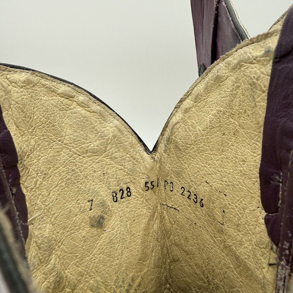 Ferrini Rancher Caiman Print Boots Handcrafted Black purple crocodile Women sz 7 - Picture 4 of 8